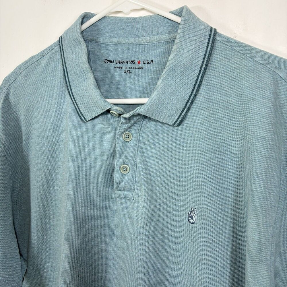 John Varvatos Polo Shirt Mens Size XXL 2XL Blue Peace Sign Logo Short Sleeve